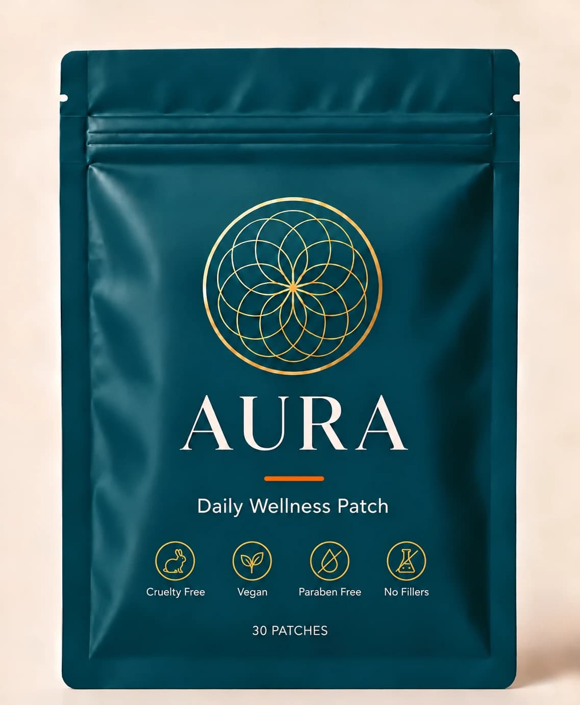 Aura Patch 30-day daily wellness pouch with gold mandala